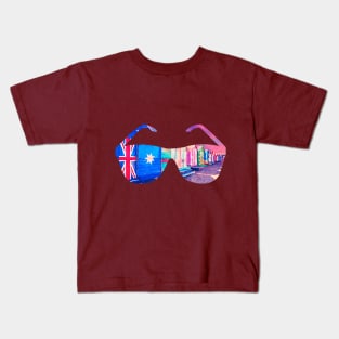 Brighton Bathing Boxes Sunglasses Watercolor Art Kids T-Shirt